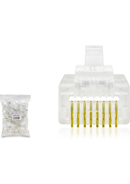 Cat5 Konnektör Ez RJ45 Delikli 100LÜ Paket Şeffaf HDX5062 (770770)