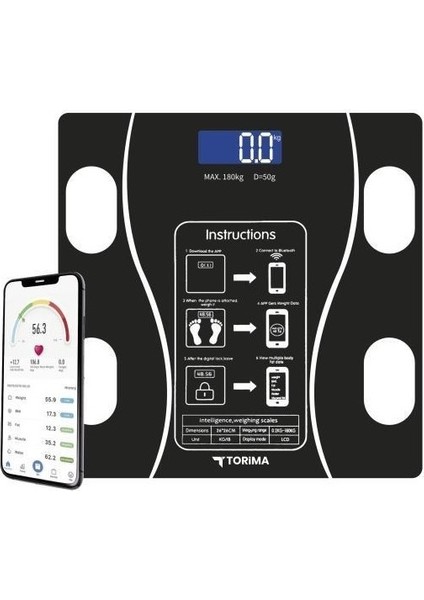 XK-26C Siyah Dijital Baskül Yağ Kas Su Vücut Kitle Indeksi Kilo Ölçer Bluetooth Tartı