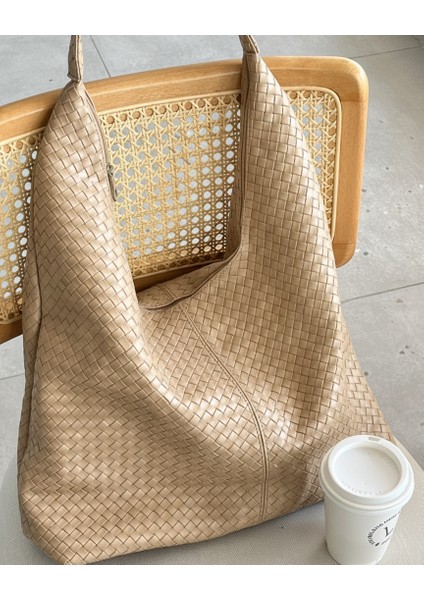 Krem Örgü Tote Çanta