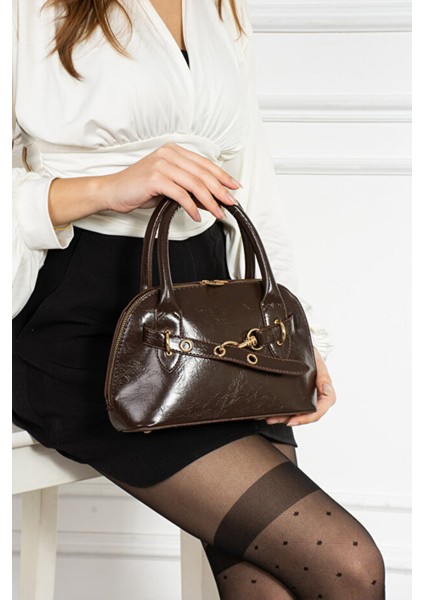 Reyna Kadın Çift Saplı Özel Kilit Sistemli Kadın El, Çapraz ve Omuz Çanta Kahverengi