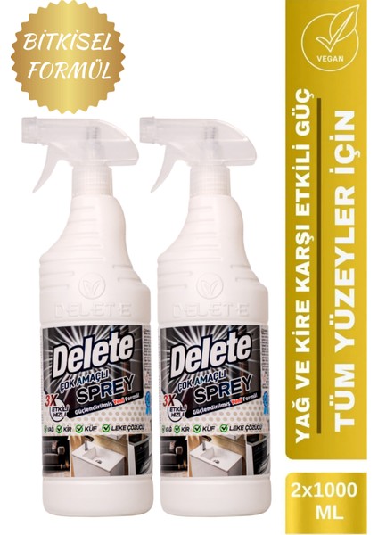 Etkili Çok Amaçlı Temizlik Spreyi, Yağ, Kir ve Leke Çözücü, Derinlemesine Temizlik Için 2 x 1 Litre