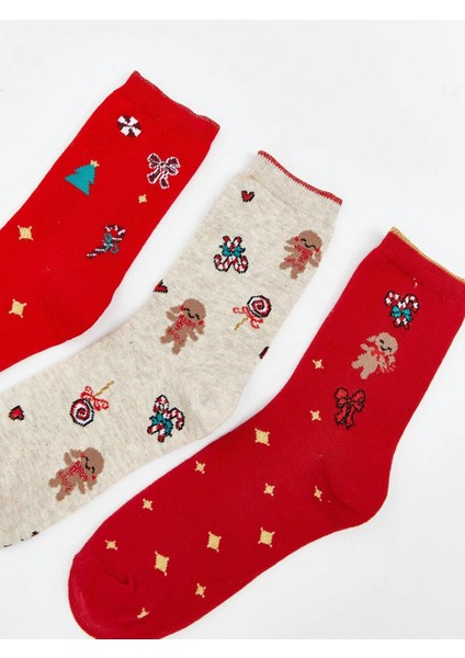 Yılbaşı Temalı Kız Çocuk Soket Çorap 3'lü (W5) fırsatları