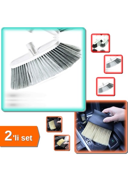 Battal Oto Fırçası - Sapsız + Yumuşak Kıllı Araç Detaylı Temizlik Fırçası - 2li Set C0P2P6