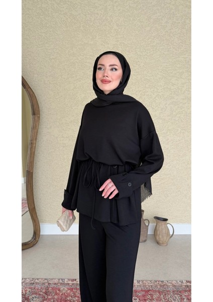 Kadın Düğme Detaylı Seyyar Kuşaklı Ikili Takım M5002 - Siyah fiyatları