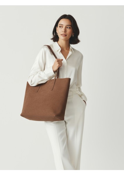 Lune Kadın Nubuk Su Geçirmez Büyük Boy Geniş Hacimli El ve Omuz Çantası Taba fırsatları