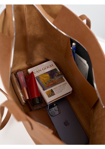 Lune Kadın Nubuk Su Geçirmez Büyük Boy Geniş Hacimli El ve Omuz Çantası Taba indirimleri