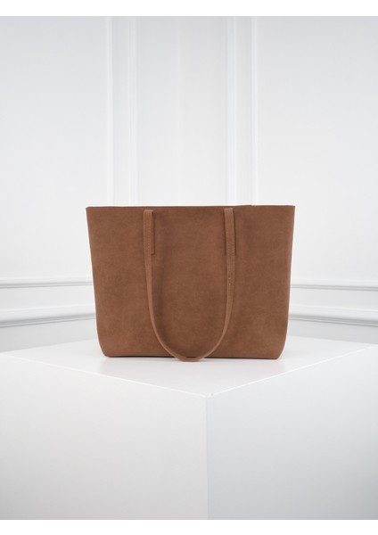 Lune Kadın Nubuk Su Geçirmez Büyük Boy Geniş Hacimli El ve Omuz Çantası Taba