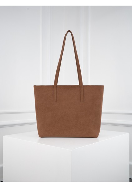 Lune Kadın Nubuk Su Geçirmez Büyük Boy Geniş Hacimli El ve Omuz Çantası Taba