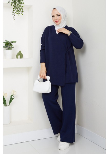 Kadın Yandan Bağlamalı Triko Takım Tesettür - Lacivert