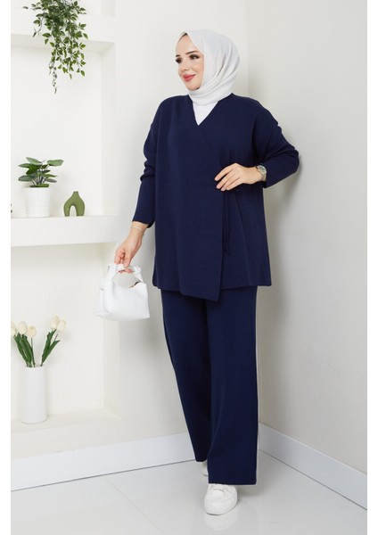 Kadın Yandan Bağlamalı Triko Takım Tesettür - Lacivert fiyatları