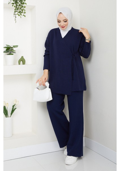 Kadın Yandan Bağlamalı Triko Takım Tesettür - Lacivert modelleri