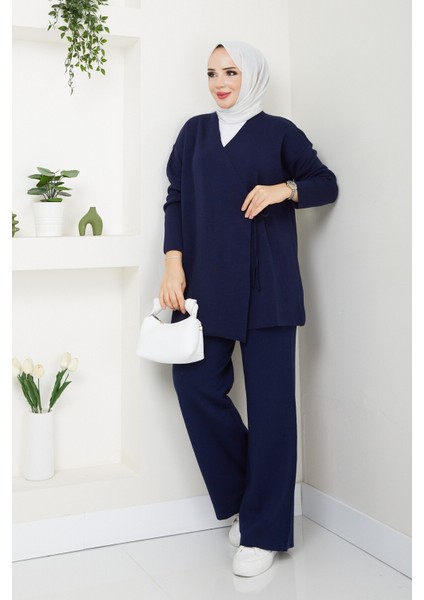 Kadın Yandan Bağlamalı Triko Takım Tesettür - Lacivert fırsatları