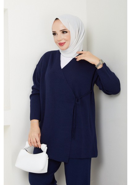 Kadın Yandan Bağlamalı Triko Takım Tesettür - Lacivert