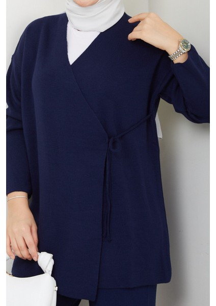 Kadın Yandan Bağlamalı Triko Takım Tesettür - Lacivert