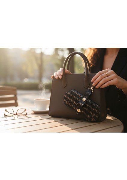 %100 Hakiki Deri Askılı Gözlük Kılıfı Çanta Charmı