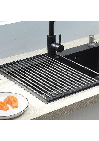 Home Evye Üstü Katlanır Nihale Paslanmaz Çelik Pratik Sebze Meyve Bulaşık Kurutma Süzgeci,rulo Bulaşık Kurutma Rafı (43X22)