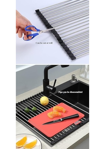 Home Evye Üstü Katlanır Nihale Paslanmaz Çelik Pratik Sebze Meyve Bulaşık Kurutma Süzgeci,rulo Bulaşık Kurutma Rafı (43X22) fırsatları