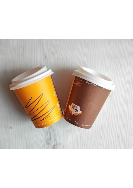 8 Oz Kapaklı Karton Bardak 100 Adet Bardak+ 100 Adet Kapak