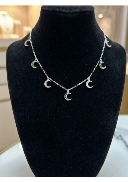 925 Ayar Gümüş Rodyum Kaplama Beşli Zirkon Taşlı Kadın Kolye fırsatları