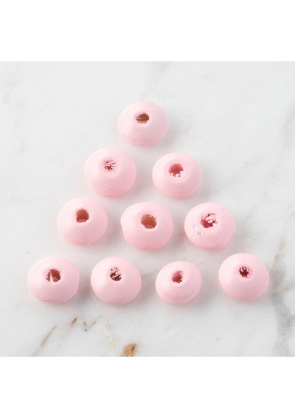 10 Adet Pembe Yassı Ahşap Boncuk