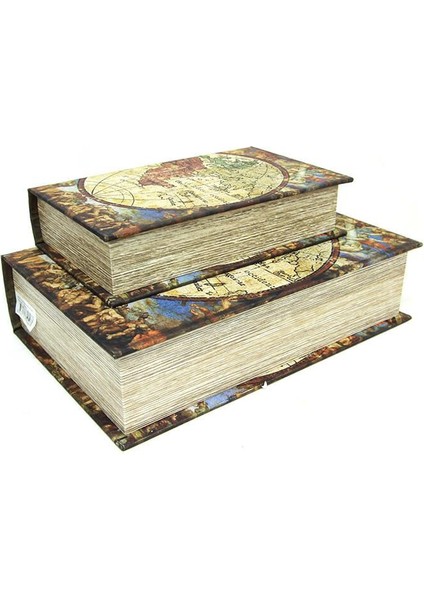 Kutu Kitap Harita 2'li Set Kitap Kutusu Dekoratif Hediyelik modelleri