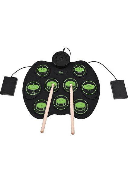 Elektronik Davul Seti Dijital Roll-Up Dokunmaya Duyarlı Uygulama Bateri Seti 9 Davul Pedleri Çocuklar Iç 2 Ayak Pedalı Yeni Başlayan Çocuklar (Hoparlör Yok)