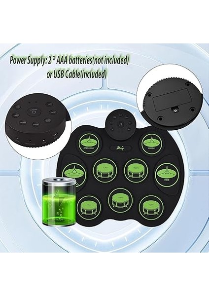 Elektronik Davul Seti Dijital Roll-Up Dokunmaya Duyarlı Uygulama Bateri Seti 9 Davul Pedleri Çocuklar Iç 2 Ayak Pedalı Yeni Başlayan Çocuklar (Hoparlör Yok) fırsatları