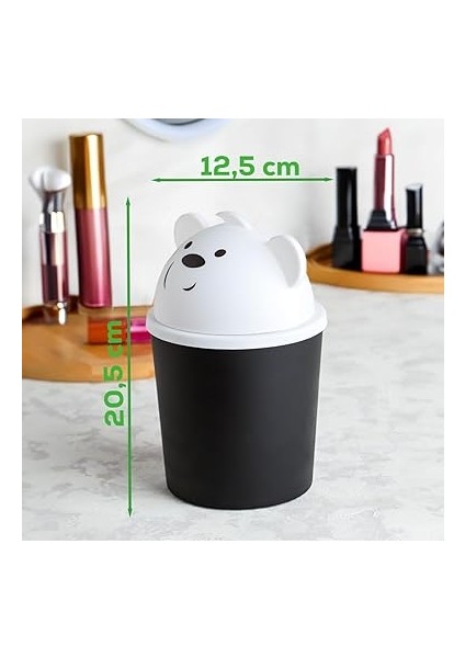 L-00586 Hippo Minik Ayıcık Görünümlü Masaüstü Çöp Kovası - Çöp Kutusu Siyah Beyaz 2 L fırsatları