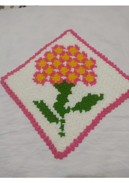 Pembe Beyaz, Çiçek Desenli El Örgüsü Banyo Lifi