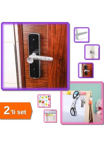 4 Adet Kapı Kolu Kılıfı Stoperi + 10 Adet Renkli Kablo Düzenleyici Klips - 2li Set X5G6H2