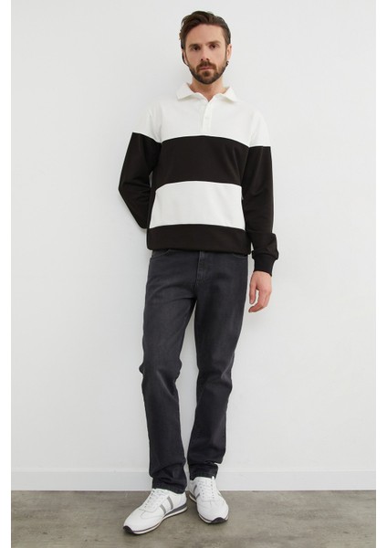 Renk Bloklu Polo Yaka Yarım Düğmeli Sweatshirt modelleri