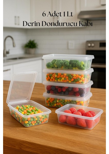 6’lı Derin Dondurucu Saklama Kabı & Organizeri 1 Lt 12,5X19,5X5,5 cm