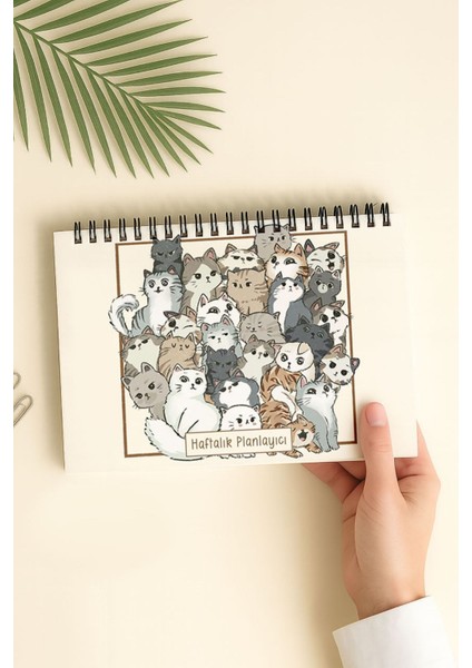 Haftalık Planlayıcı A5 Defter, Esnek Ince Karton Kapaklı, 1 Yıllık Planlayıcı, Kedili