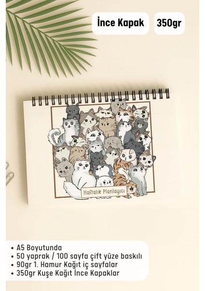 Haftalık Planlayıcı A5 Defter, Esnek Ince Karton Kapaklı, 1 Yıllık Planlayıcı, Kedili fiyatları