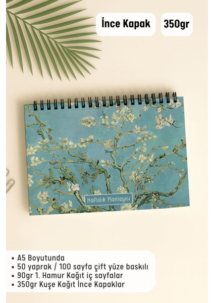 Haftalık Planlayıcı A5 Defter, Esnek Ince Karton Kapaklı, 1 Yıllık Planlayıcı, Van Gogh Badem Ağacı fiyatları