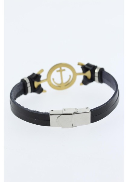 Renk Deniz Çapası Figürlü Metal Aksesuarlı Siyah Renk Deri Erkek Bileklik fiyatları