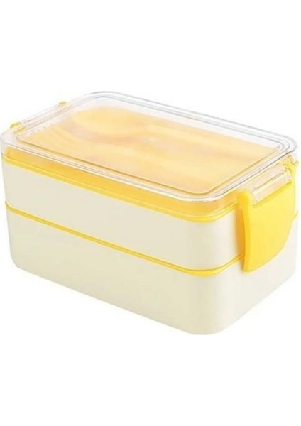 2 Bölmeli Çok Amaçlı 900 ml Kapasiteli Çatal Kaşıklı Dayanıklı Beslenme Kabı Yiyecek Kutusu