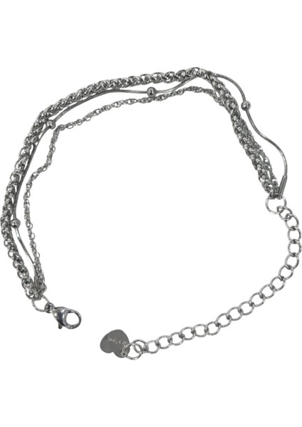 Çelik Bileklik Üç Katmanlı Üç Bağlantılı Zincir Model 0.3 mm Uzunluk 16 cm Unisex cm Gümüş Silver modelleri