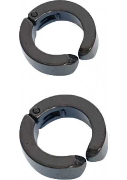 Erkek Küpesi - 2 Adet Siyah Çelik Kıstırmalı Küpe Paslanmaz Atmaz Çelik Siyah Küpe