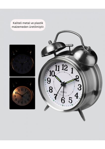 Ieg® Yuvarlak Gümüş Dekoratif Işıklı Masa Üstü Saat Alarmlı Sessiz Çalışma indirimleri