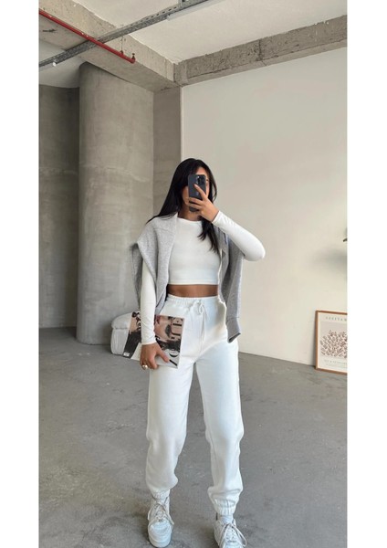 Drnds 3 Iplik Şardonlu Paça Lastikli Eşofman Beyaz İS001 (Beden: M) indirimleri