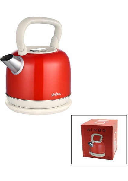 Kirmizi Nostalji̇ Demli̇k Çeli̇k Kettle Su Isitici 2.2lt 1800W Gi̇zli̇ Resi̇ztans SK-8035 (51