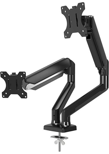 Beek Çift Ekran Taşıyabilen Askı Aparatı, 13 - 32 Inç Ekran, Gaz Basınçlı Yaya Sahip, Kelepçe Dahil, Eğim Aralığı +90°~-45°, Dönme Aralığı +90°~-90°, Ekran Döndürme +180°~-180°, Maksimum Yük Kapasites