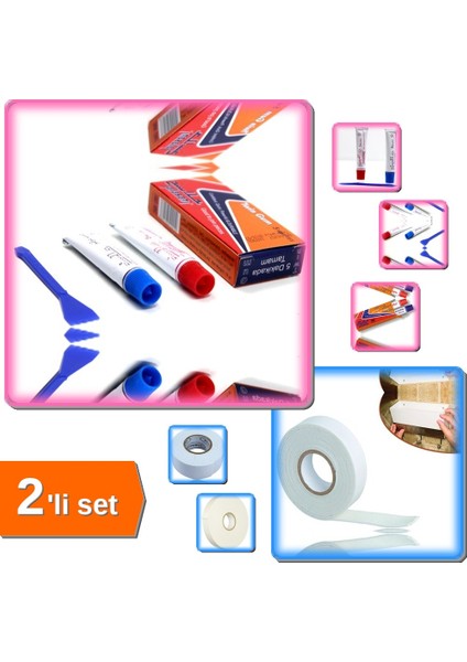 Iran Yapıştırıcısı Çift Karışımlı Second Fix Twin Gum Uv Metal + Çift Taraflı Köpük Bant 19MMX5M