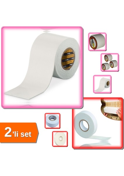 Çift Taraflı Köpük Bant 50MM x 2m + Çift Taraflı Köpük Bant 19MM x 5m - 2li Set U7C1W4