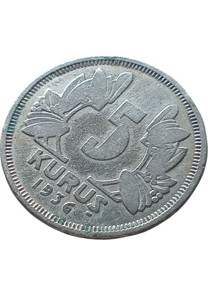 1936 Cumhuriyet Dönemi 5 Kuruş Koleksiyon Madeni Para