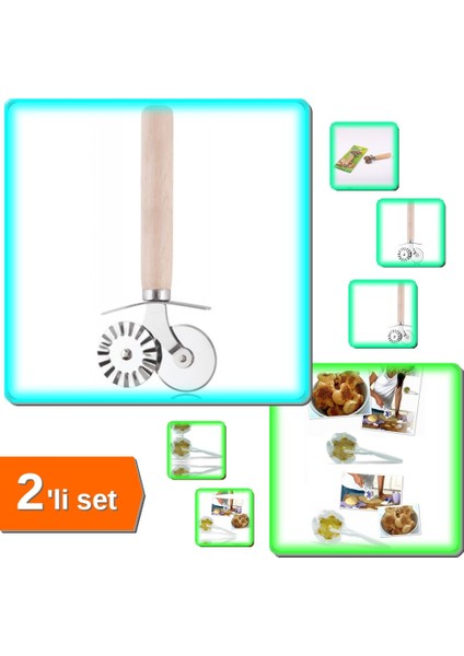 Pizza Kesici Ruleti - Çiçek Kalp Üçgen Muffin Şekillerinde Kurabiye Şekillendirici - 2li Set J2S0T1