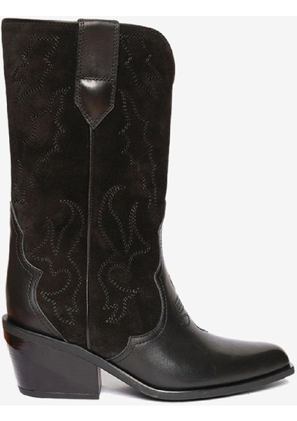 Kadın Siyah Süet Hakiki Deri Topuklu Bot 4K2AB59149