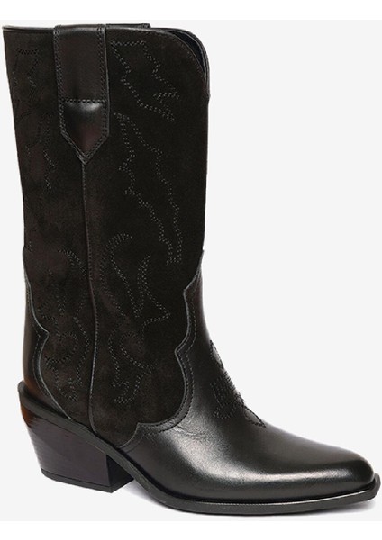 Kadın Siyah Süet Hakiki Deri Topuklu Bot 4K2AB59149