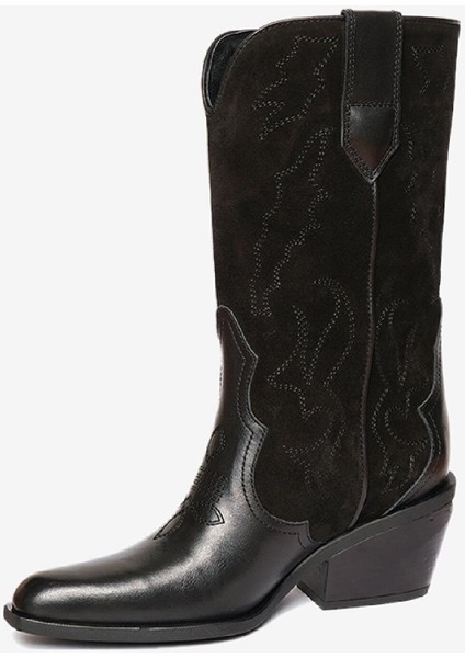 Kadın Siyah Süet Hakiki Deri Topuklu Bot 4K2AB59149